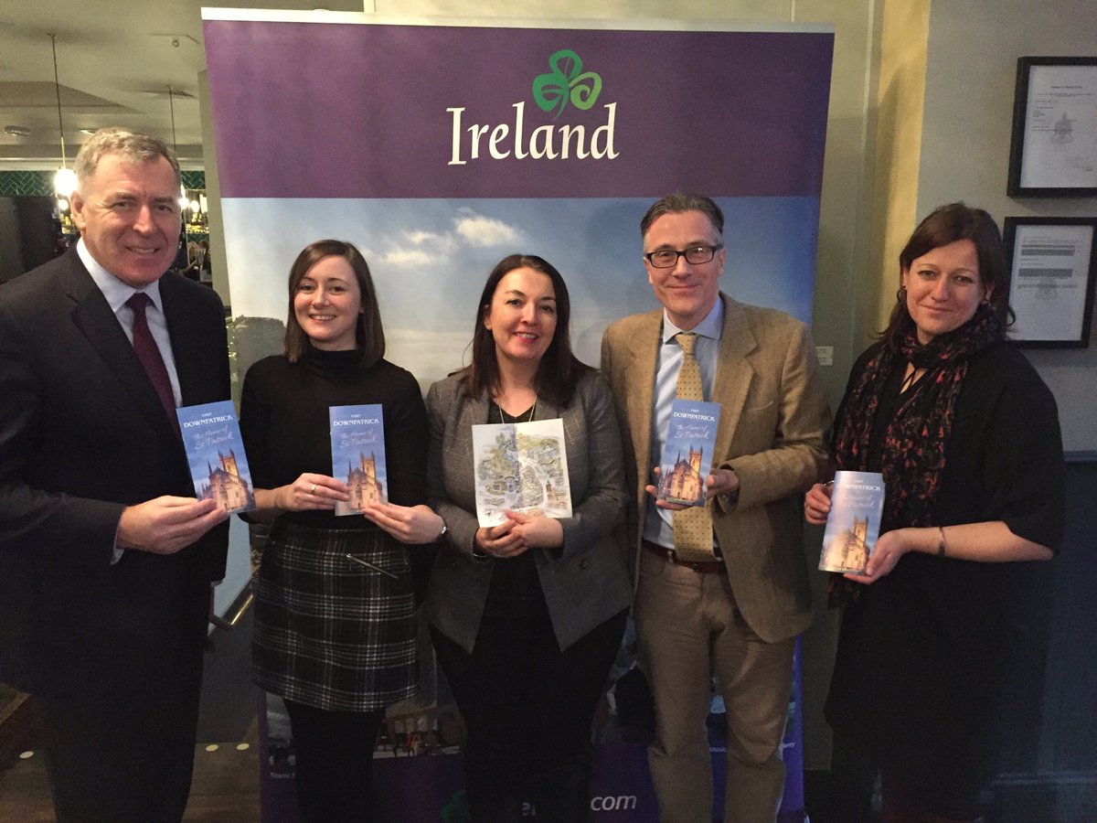 Selling Saint Patrick and Downpatrick to the GB market in Glasgow - Packie Bonner, Amy Riddell, Manager Tourism Ireland in Scotland, Downpatrick born Judith Cassidy Deputy Head of GB, Tim Campbell and Julie Wakley Head of Tourism Ireland GB.