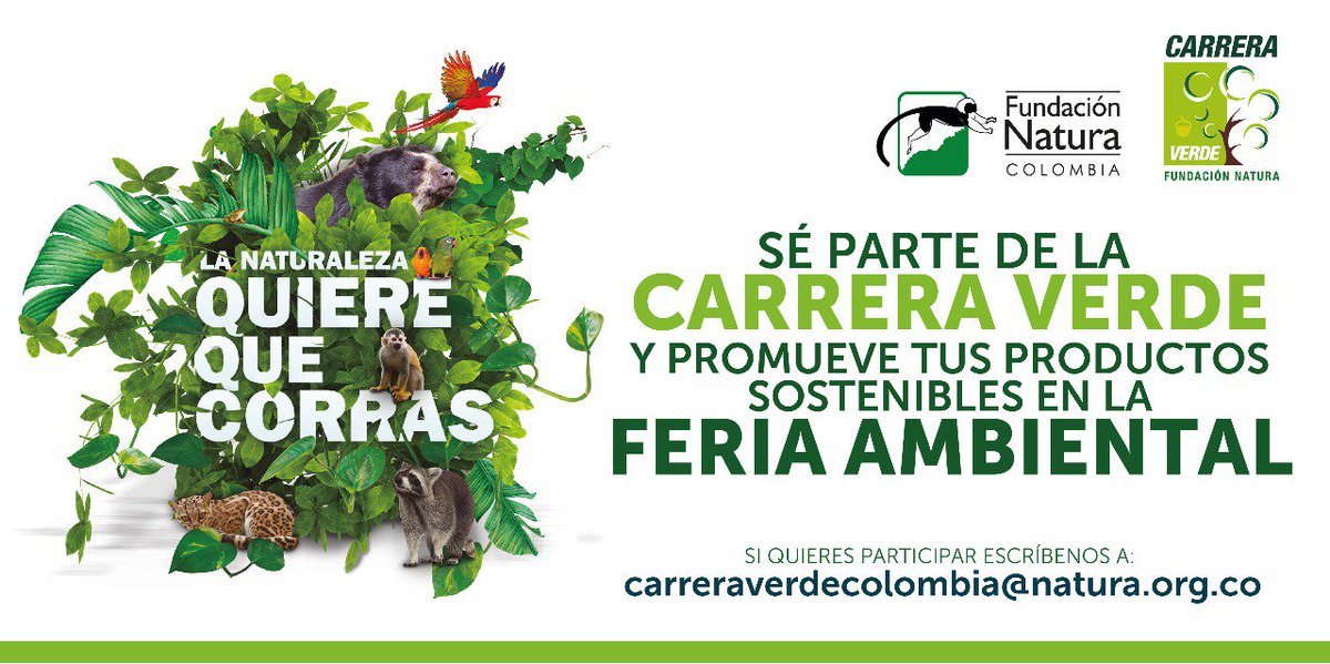CarreraVerdeCol's tweet photo. Los días 16 y 17 de febrero, se llevará a cabo la Feria Ambiental de la #CarreraVerdeColombia, en donde los emprendedores y pequeñas industrias que ofrezcan productos y servicios amigables con el medio ambiente, podrán participar! https://t.co/w0pO6lvoud