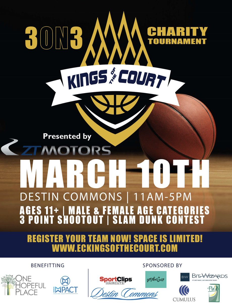Kings of the Court Charity Tournament! March 10th from 11am-5pm. #destincommons

Register here 👉 eckingsofthecourt.com