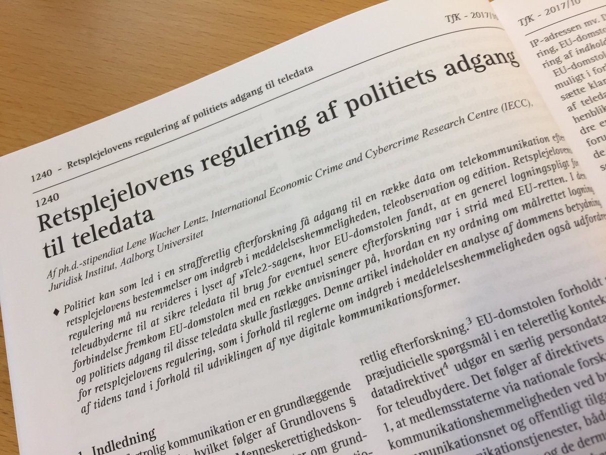 LeneLentz's tweet image. Hvordan kan politiet få adgang til teledata? Og hvad betyder Tele2-sagen for retsplejeloven? Det har jeg skrevet lidt om i Tidsskrift for Kriminalret, nr. 10/2017. Kræver abn via Karnov.