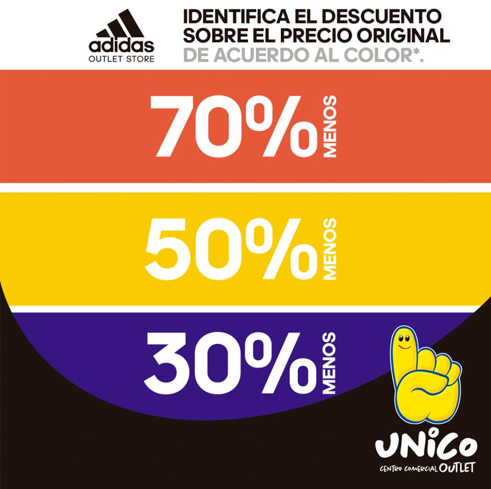 UNICO on Twitter: "Esta semana, cada color es tu descuento en #Adidas Outlet, descuentos hasta del 70 % esperan. Encuéntralos en #UNICO Outlet #Cali #Pasto #Dosquebradas #Barranquilla #Villavicencio /
