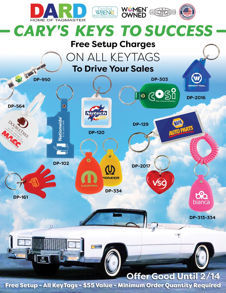 Free Setup Charges on All Key Tags! Offer Good Until 2/14/18. #promotionalproducts #promotional #PROMO #Asidallas