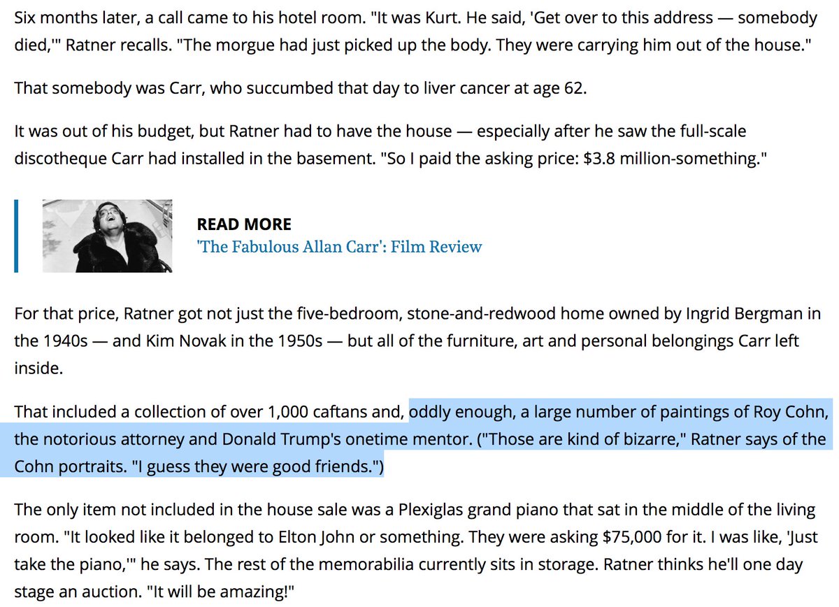 Alright. I couldn't help myself.Here you go.Try not to engage in an epic eye roll over his "story" of how this house magically dropped in his lap.(ps - all my money on: the cameras are still in the disco) https://www.hollywoodreporter.com/rambling-reporter/how-brett-ratner-got-grease-mastermind-allan-carrs-infamous-party-house-1019975