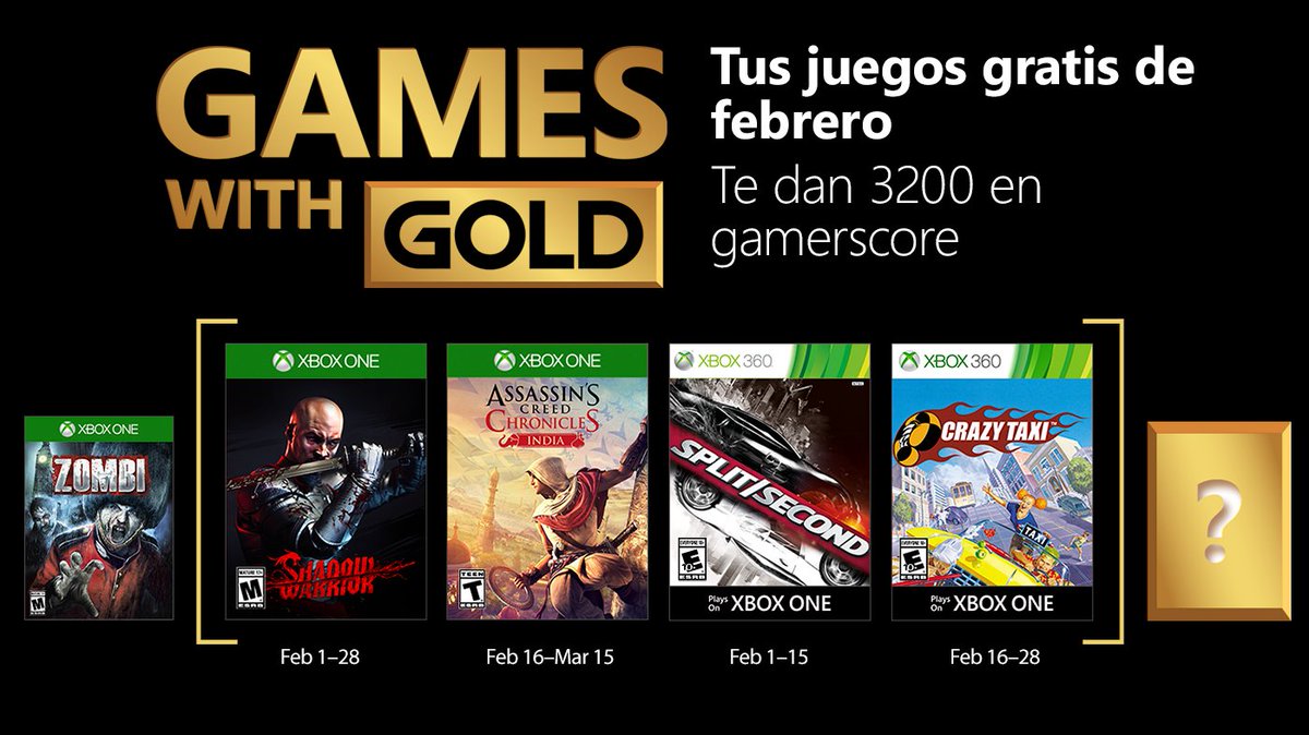 Shadow Warrior, Assassin’s Creed Chronicles: India, Split/Second y Crazy Taxi son tus juegos gratis de febrero. #GamesWithGold #XboxLiveGold
