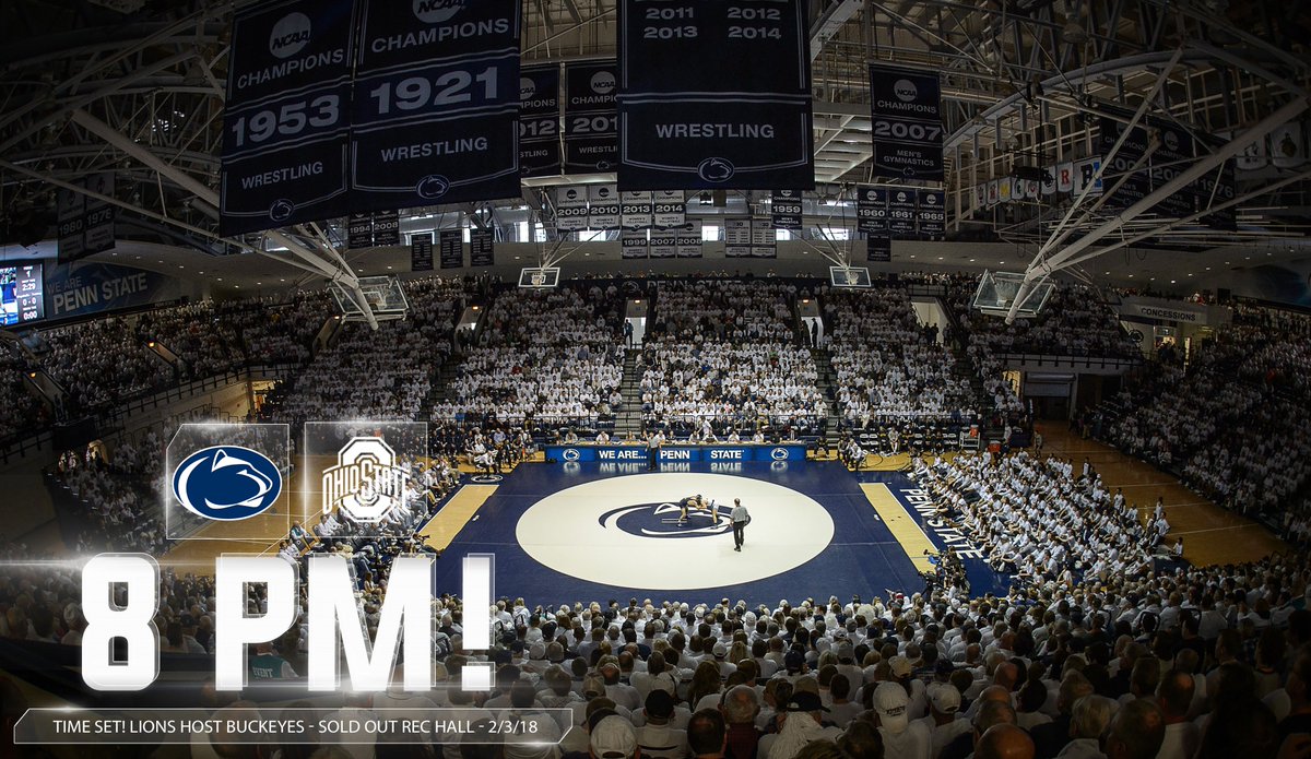 PennStateWREST's tweet photo. TIME SET! Nittany Lions host Ohio State in SOLD OUT Rec Hall, Saturday, Feb. 3, at 8 PM! Live @BigTenNetwork national telecast! #PSUwr https://t.co/LpNn3IUJjA