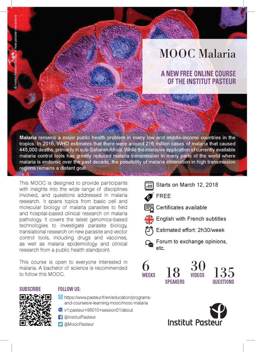 MOOC Malaria from <a href="/institutpasteur/">Institut Pasteur, since 1887</a> launches on March 12! Read more about the new course here: ow.ly/D5kQ30i0j2n
