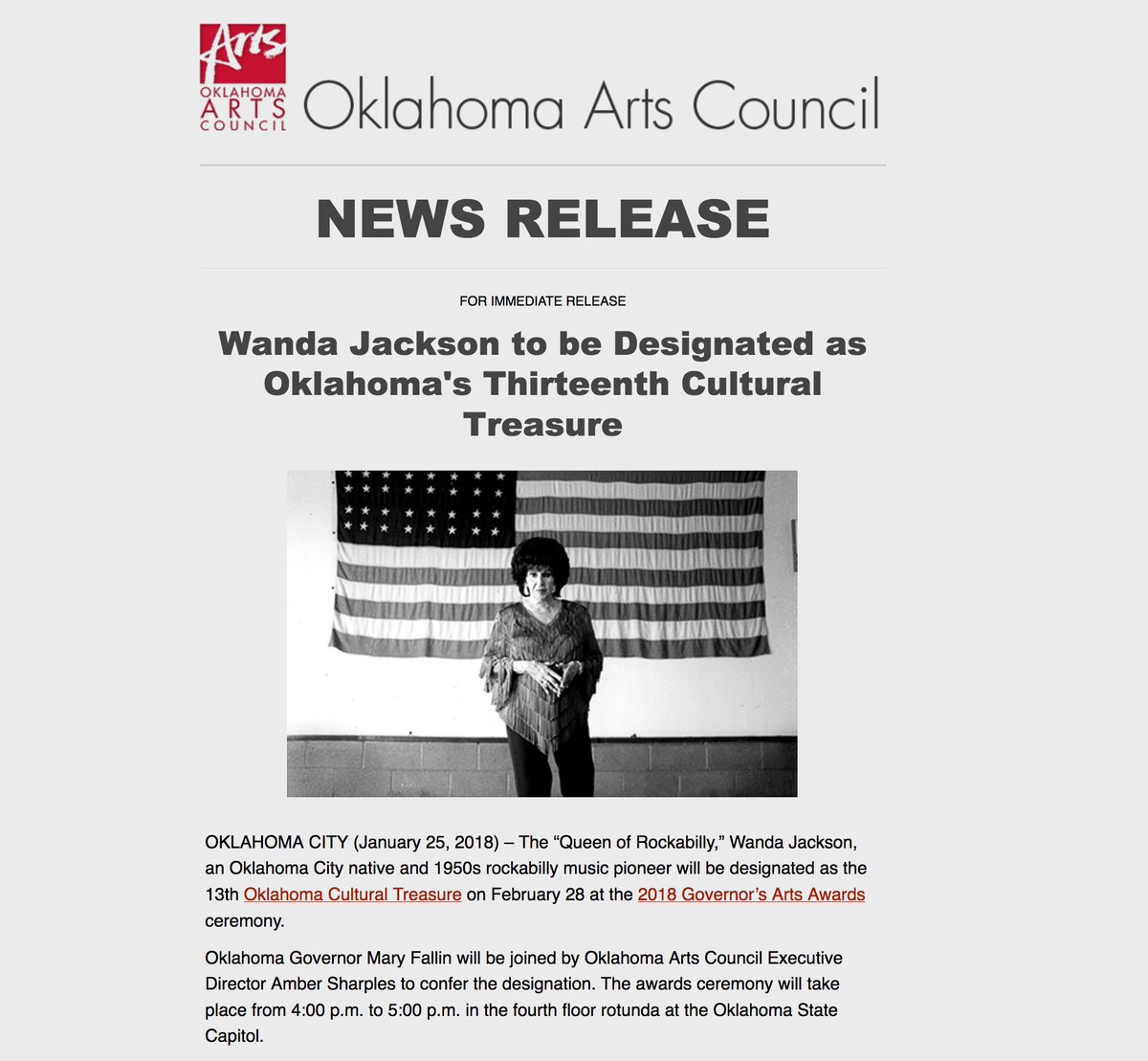 OKArtsCouncil's tweet photo. NEWS: "Queen of Rockabilly" Wanda Jackson to be Designated as Oklahoma's Thirteenth Cultural Treasure. https://t.co/ZxiYrFrMOJ @wandajofficial https://t.co/miKHIfe1xK