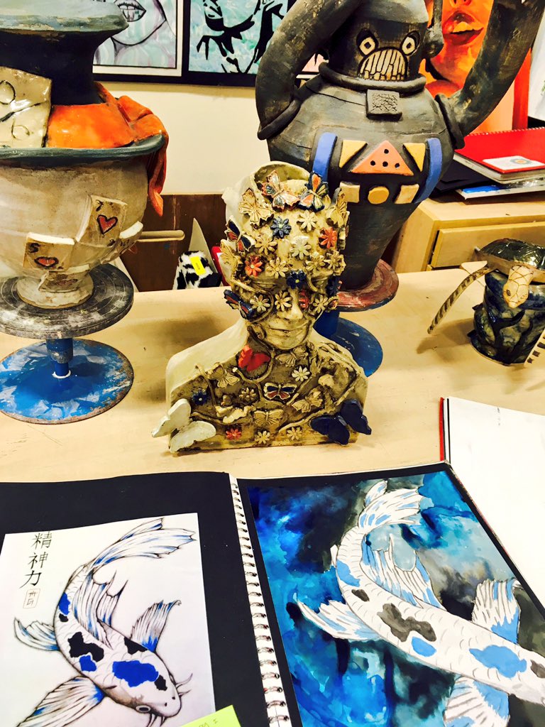 Fantastic Textiles and Ceramics displays in The Art Department.