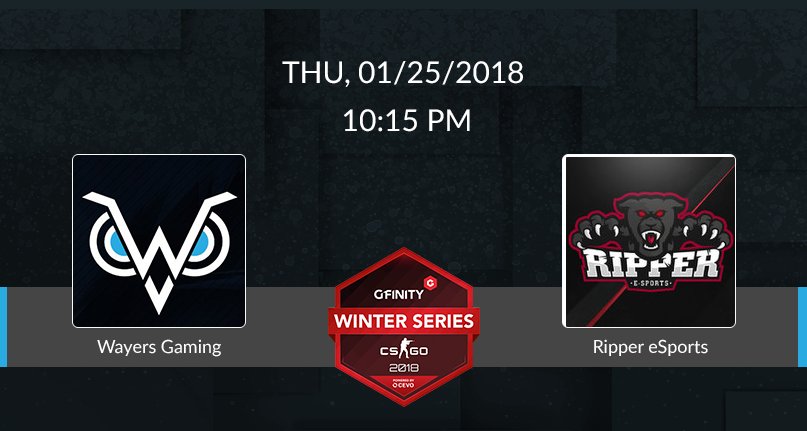 WayersGaming's tweet photo. [Rencontre @cevo ]  #CSGOWinterSeries @Gfinity !
#STATS : [2-1]
Nous jouons ce soir contre @RippereSports_ à 22 h 15 !
De plus, comme hier soir, le #match est retransmis en direct sur notre #WebTV !
#GoWayers #CSGO #Esports https://t.co/spDuiQuAdN