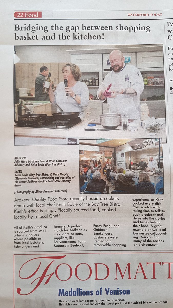 Great photo of @JulieWard_ & @baytreebistro in @ArdkeenQFS in this weeks @waterfordtoday #QualityFood #QualityShopping #Waterford