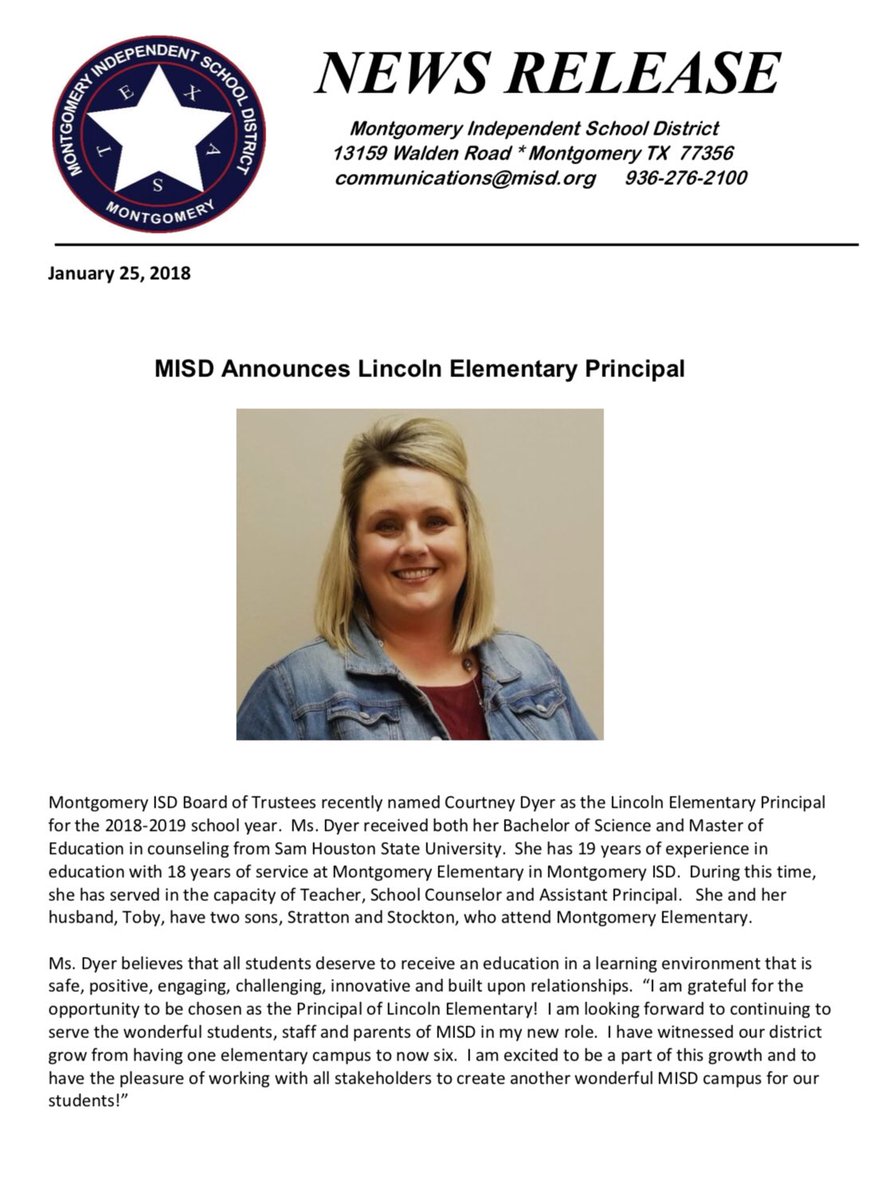 MISD announces principal of Lincoln Elementary for 2018-2019 - Courtney Dyer