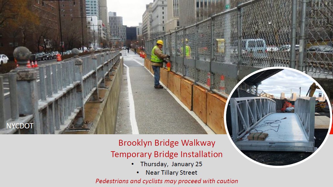 Nyc Dot On Twitter Update On The Brooklynbridge Security Bollard Installation You Will Notice A Temporary Bridge Over The Shared Pedestrian And Bikenyc Path Near The Tillary St Entrance Cyclists And Pedestrians