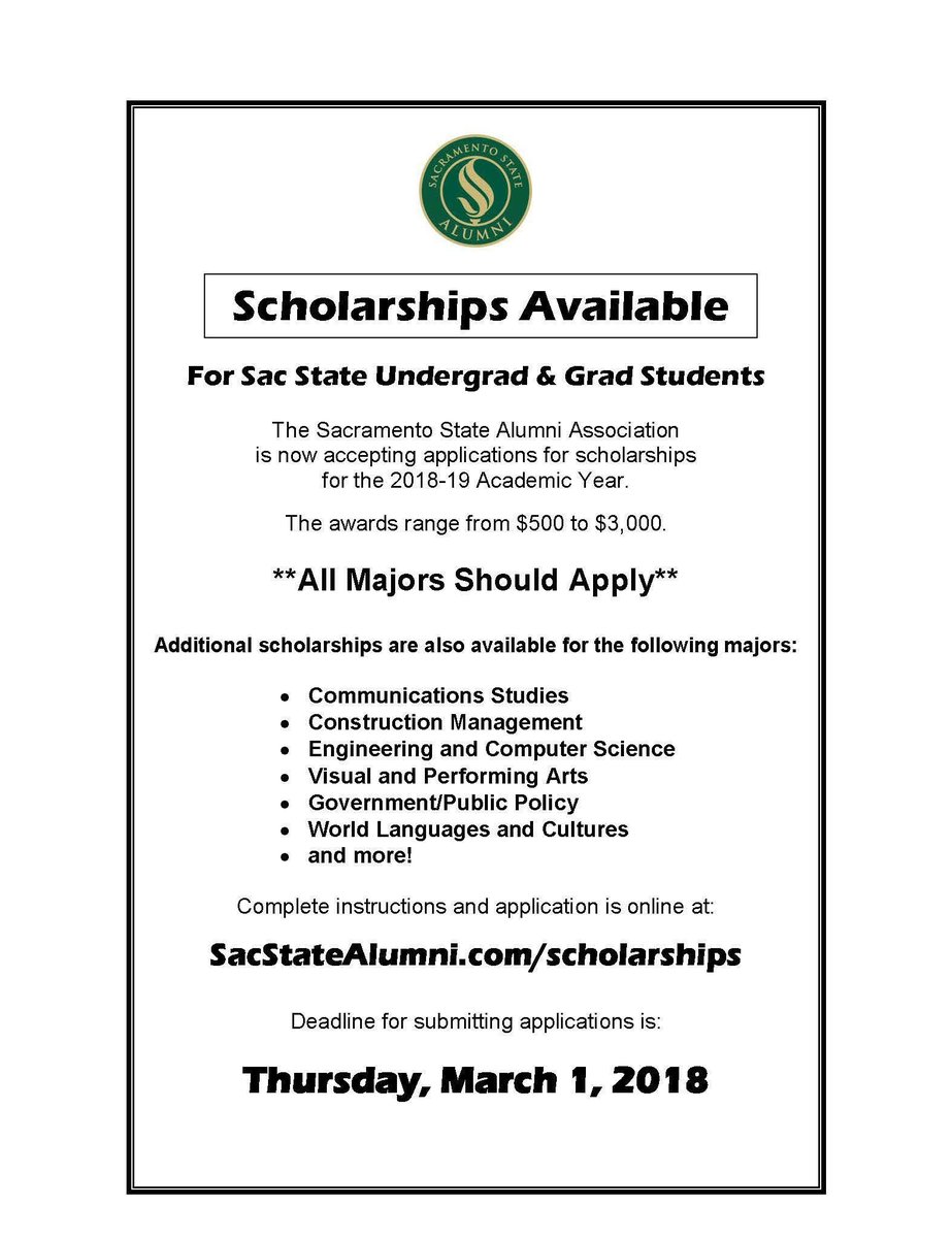 SacStateEDLP's tweet photo. Attention EDLP students! Scholarships are available from $500 to $3,000. Apply by Thursday, March 1st. See: https://t.co/sJwLM6Pz7J #SacStateEDLP https://t.co/odPFCyQ0HM