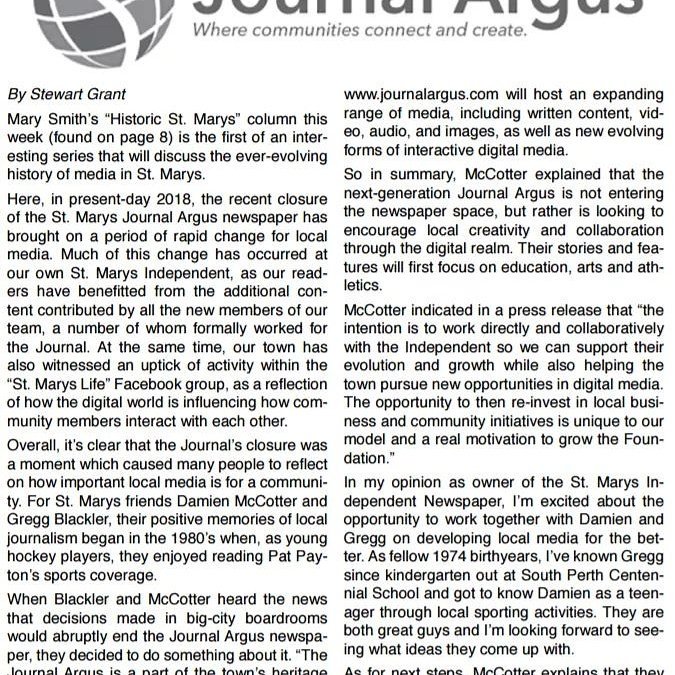 JournalArgus's tweet image. Thanks to @stewartgrant and our friends at the St. Marys Independent for recent profile of the next generation Journal Argus. @stmarysindy