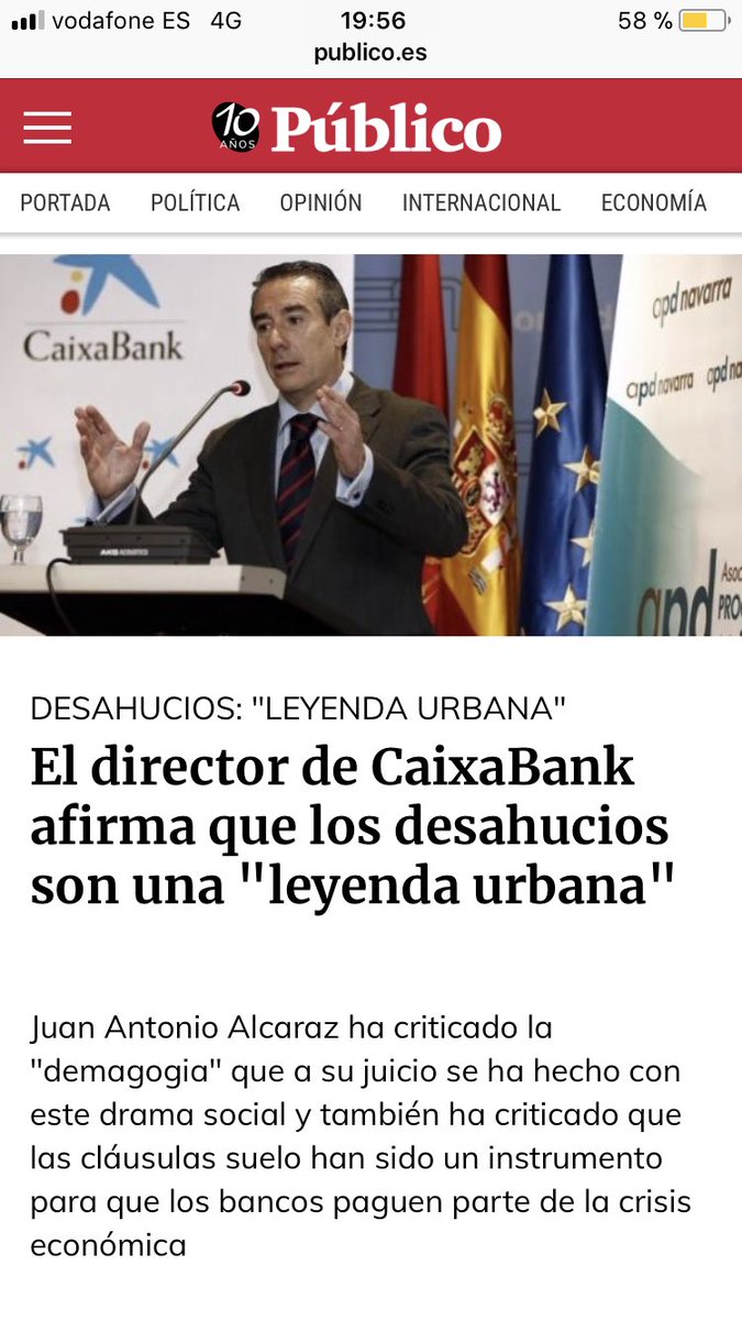 JoaquimBoschGra's tweet photo. El director de CaixaBank dice que los desahucios son una leyenda urbana. Pues yo he visto en los juzgados miles de desalojos de este y otros bancos, que no pararon hasta que los jueces empezamos a archivarlos por cláusulas abusivas. No sé si creerlo a él o a mis propios ojos. https://t.co/M3PktXIWDi
