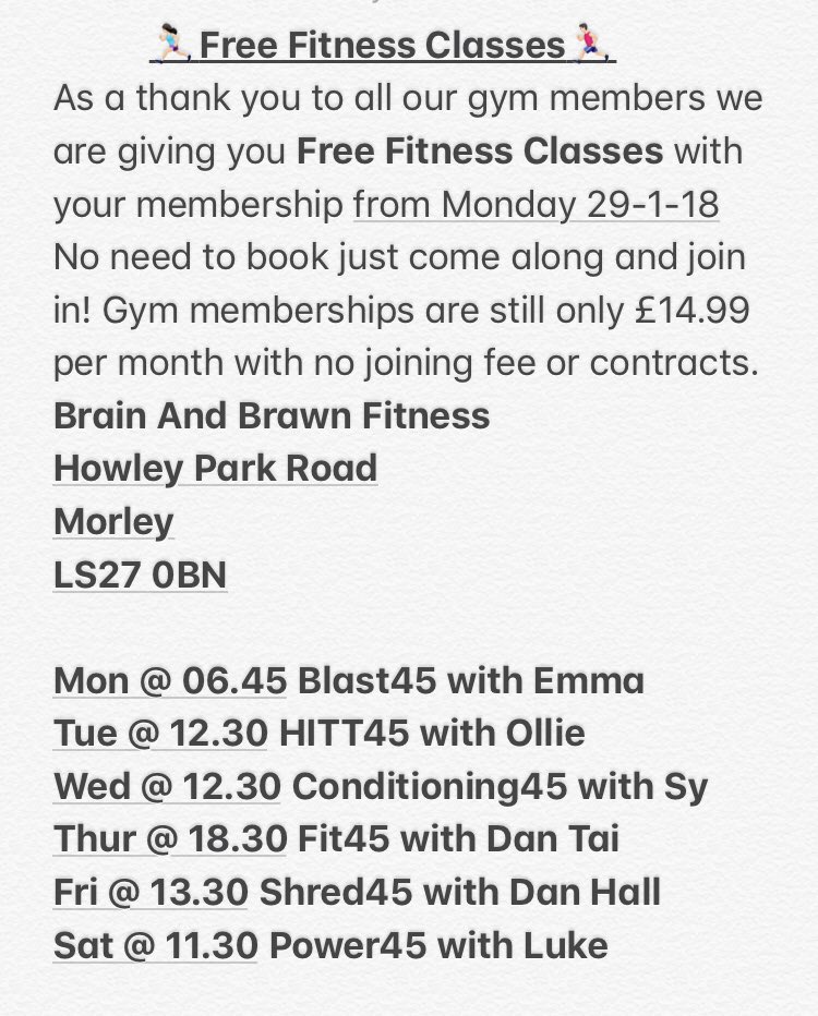 tridentfitleeds's tweet photo. Free Fitness Classes with your membership from the gym that wants you to succeed with your fitness goals! https://t.co/IUVaIu46iZ