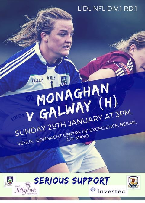 Monaghan_LGFA's tweet photo. Venue for Sunday’s  1st Rd of the NFL Connacht centre of excellence  @MonaghanLadies v @GalwayLgfa throw in 3pm #SeriousSupport @lidl_ireland 
@LadiesFootball @Investec @HillgroveHotel https://t.co/8ZW0nPCxGl