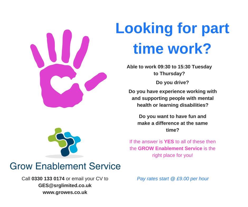 GrowesUk's tweet photo. Part time opportunities in Southampton #mentalhealth #support #supportwork #Southampton #makeadifference #parttime #work #fun https://t.co/x14DbqV7sJ