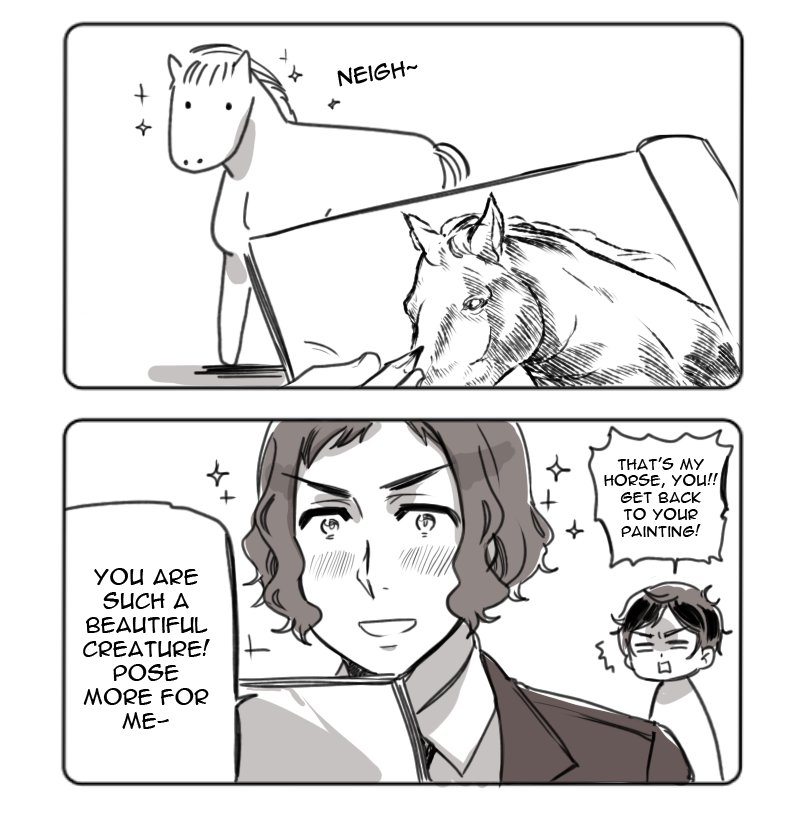 I was cleaning up my folders for useless files and found these old drawings again. This was supposed to be a story about artists (and other well-known creators) in a high school setting 
haha 