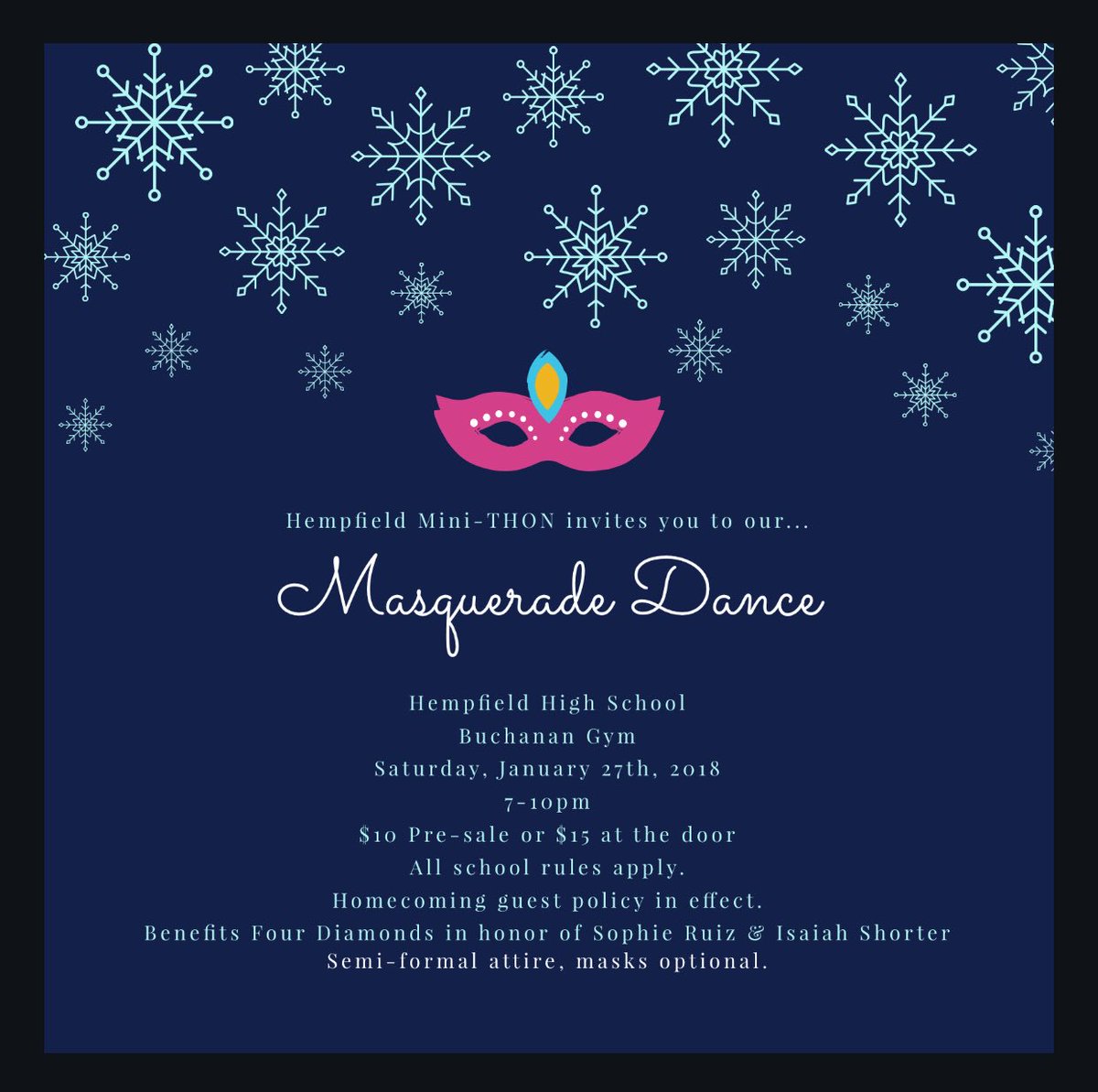 allyygivler's tweet photo. Support @sophieruiiz & Isaiah with our Hoops for Hope boys bball game tomorrow against Warwick @ home & the masquerade dance on Saturday!! All money goes to @fourdiamonds in their honor #ShorterSupporters #SophieStrong πππ @HHSMiniThon18 https://t.co/vSXHvNFUII
