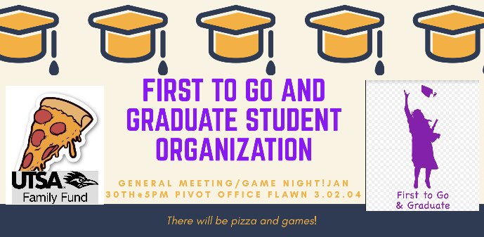 firstgenrunners's tweet photo. First meeting of the semester is next week on Tuesday @5 pm! Meeting will be at the PIVOT office and weโll have pizza and games! Feel free to bring your fav games too! Canโt wait to see yโall again ๐๐ค๐ผ #f2gg #utsafamilyfund #pizzaa https://t.co/eKRb5YPxpY