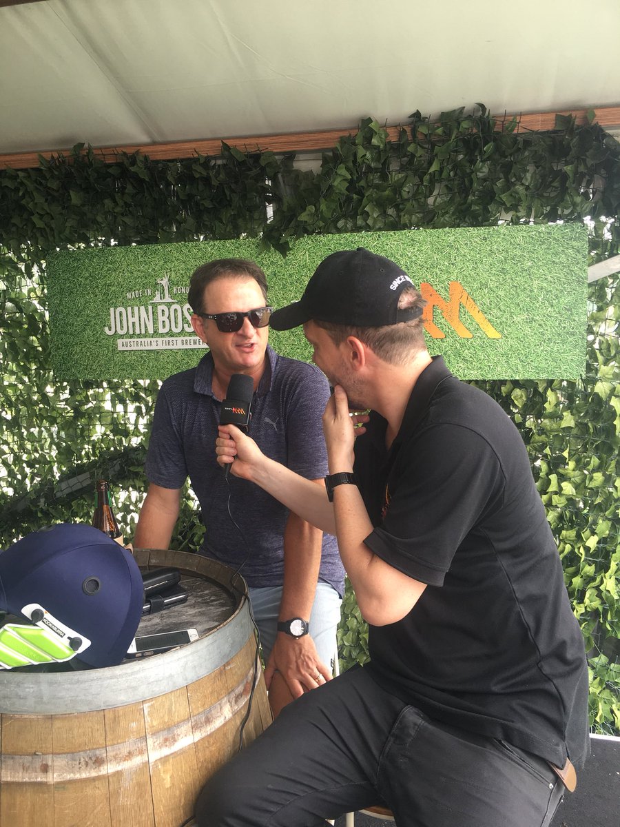 TripleMSydney's tweet photo. Mark Waugh spinning some cracking yarns this arvo. Head to our Facebook page to hear his full chat with Triple M at the #AusOneDayer with thanks to John Boston Beer. #UnexpectedGenius. https://t.co/hlTSQytt0e