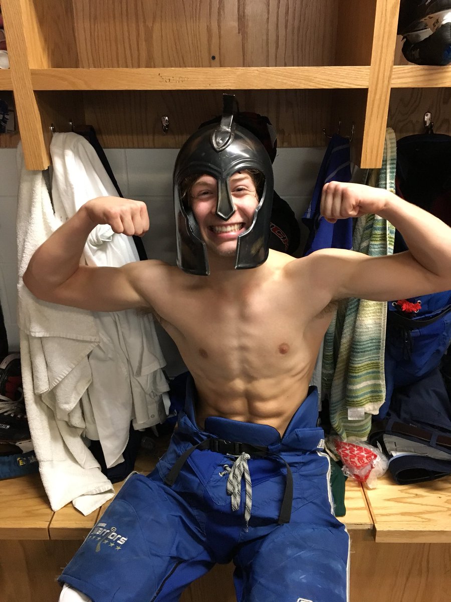 SparkySharpe's tweet photo. Warrior of the game tonight was #6 Nate King. Not just scoring his first varsity goal but made it 3 for his HAT TRICK!!!! 🧢 🧢 🧢 @BrainerdHockey @FollowThePuck #warriorpride #goalienation #FollowThePuck https://t.co/DrPpHpl4rw