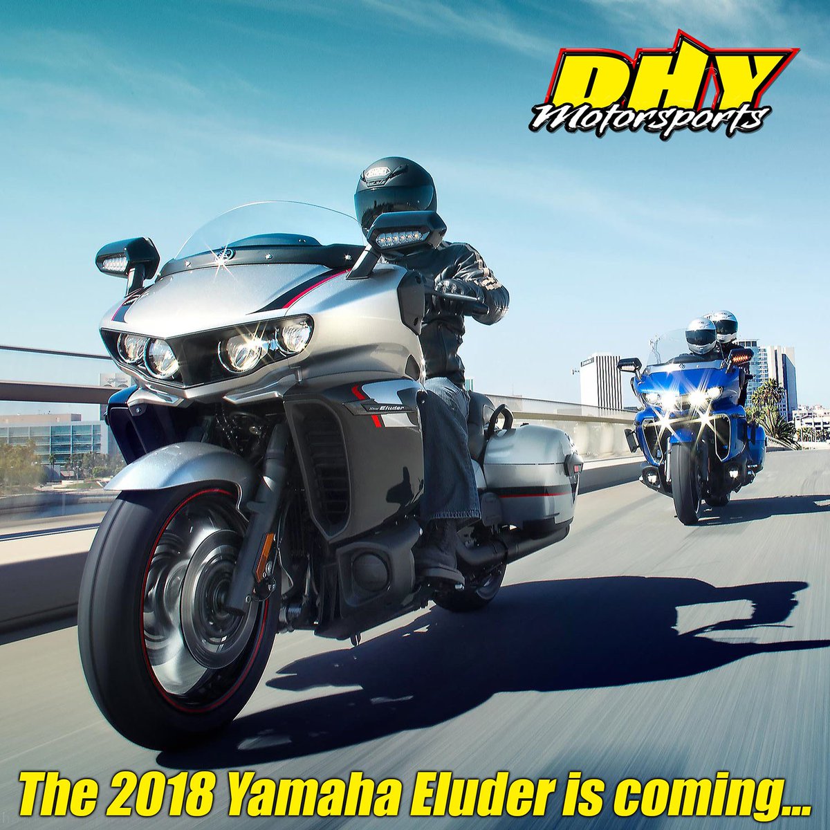 DHYNJ's tweet photo. The 2018 #Yamaha #Eluder, the ultimate V‑Twin bagger combines huge, emotional V‑Twin power and near‑sport tourer level handling with state‑of‑the‑art comfort, styling and infotainment features. Coming to #DHYMotorsports and starting at $22,499 https://t.co/0gnCkGheD4