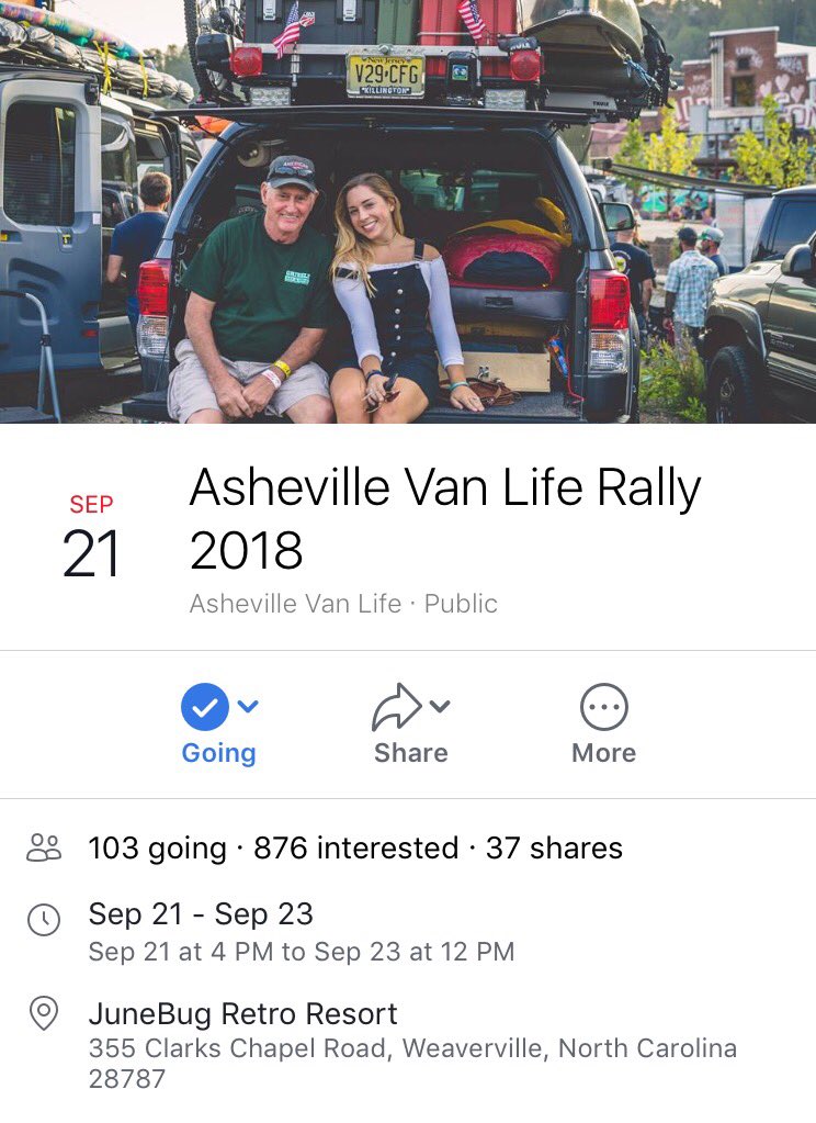 5thelementcamp's tweet photo. 4th Annual Asheville Vanlife Rally is set. Now with two nights of camping. Limited to 150 vans. Vendors, Beer & Live Music.
We will be on EXPO with 2 #hondaelements.
Tickets go sale February 1st.
https://t.co/6I9AApCri4
#vanlife #camping #roadtrip https://t.co/ual0oK9tc3