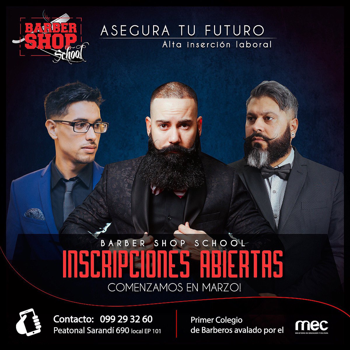 YA ESTÁN ABIERTAS LAS INSCRIPCIONES !!
PRIMER Y ÚNICA ESCUELA DE BARBERÍA AVALADA POR EL MINISTERIO DE EDUCACIÓN Y CULTURA.
+info 099 293260
@barber_shop_school 
#uruguay #educacion #barber #montevideo #profesion #live