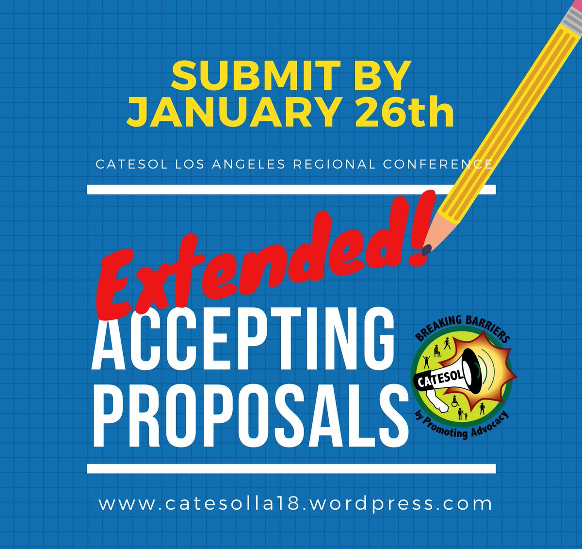 CATESOLLAR's tweet photo. Didn’t submit your proposal in time?

Not a problem! Submit a proposal for the LA Regional Conference by January 26th.

(Link in bio) https://t.co/QFgsXCk6uO
