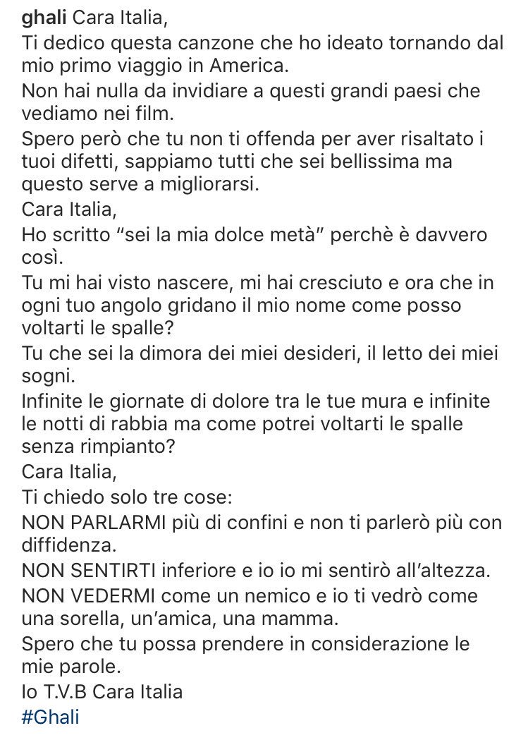 labussolaindie's tweet photo. È appena uscita #Caraitalia. 🎶
Queste le parole commoventi di #Ghali 💕

#bussolaindie📍 https://t.co/UgeB1SD10J