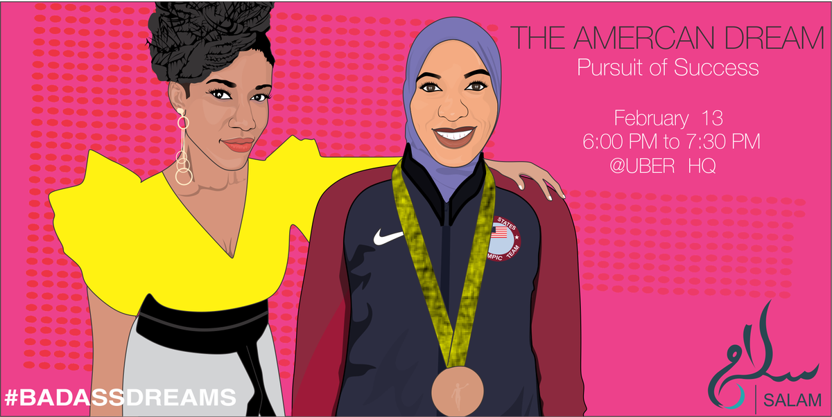 withsalmaa's tweet photo. Pumped to host our first Salam @Uber ERG event–a fireside chat with our Executive Sponsor and CBO @badassboz and Olympian @IbtihajMuhammad Bay Area see you there! 

What's your #badassdream? 
Register to attend: https://t.co/R0RcDDKGLo https://t.co/rxS5T99ZO5