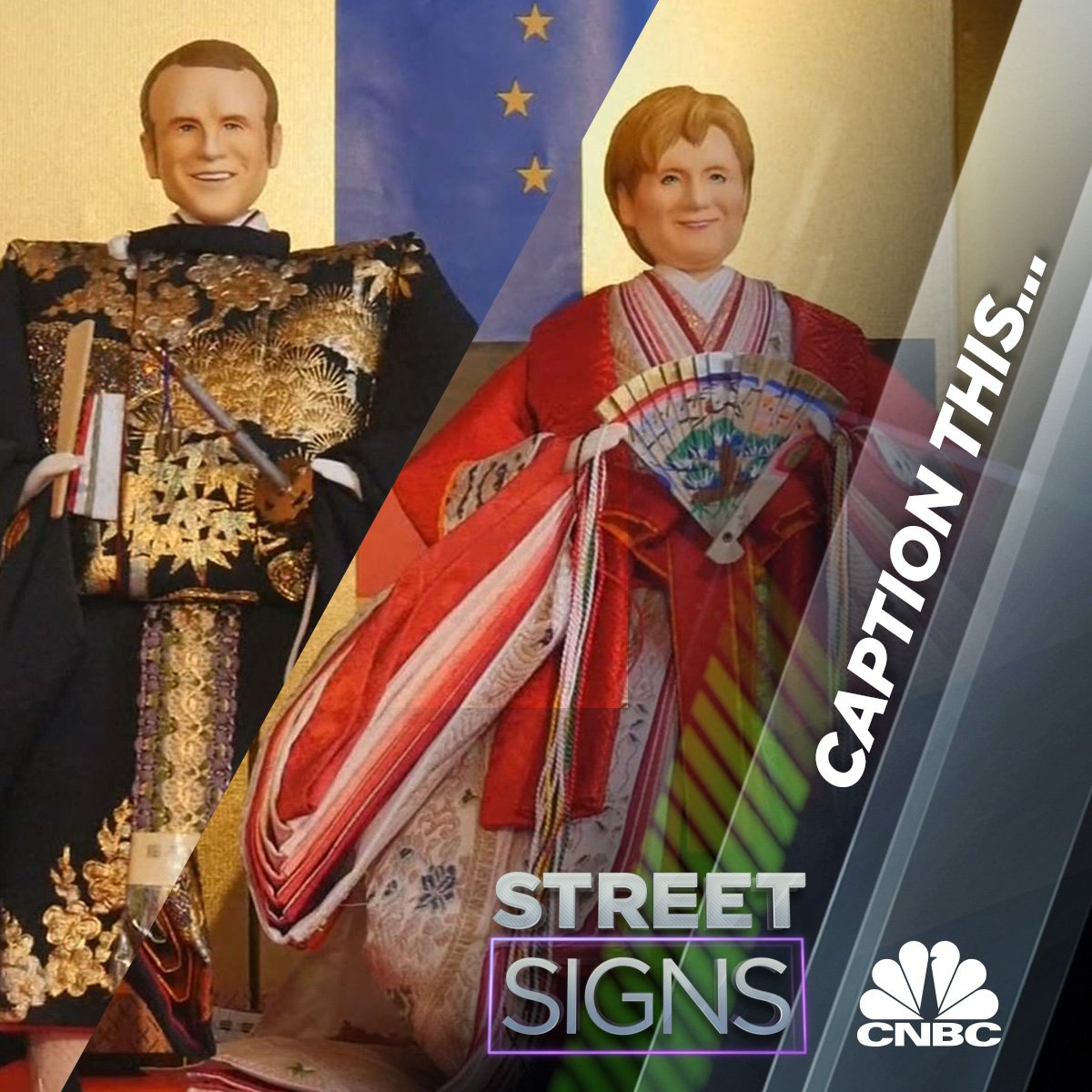 Oriel_Morrison's tweet photo. #Captionthis folks! Dolls unveiled in Tokyo... #AngelaMerkel and #EmmanuelMacron :) We'll unveil the best ones on #CNBCStreet today :) #TGIF #FridayFun https://t.co/PcyTg32XeR