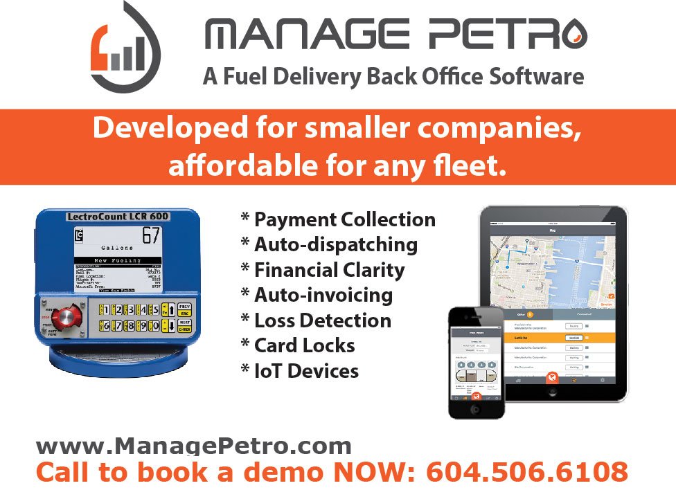 TEIWeb's tweet image. The fuel delivery back-office software which designed for smaller fleets. 
Call in to book a demo at 604.506.6108 or go to ManagePetro.com