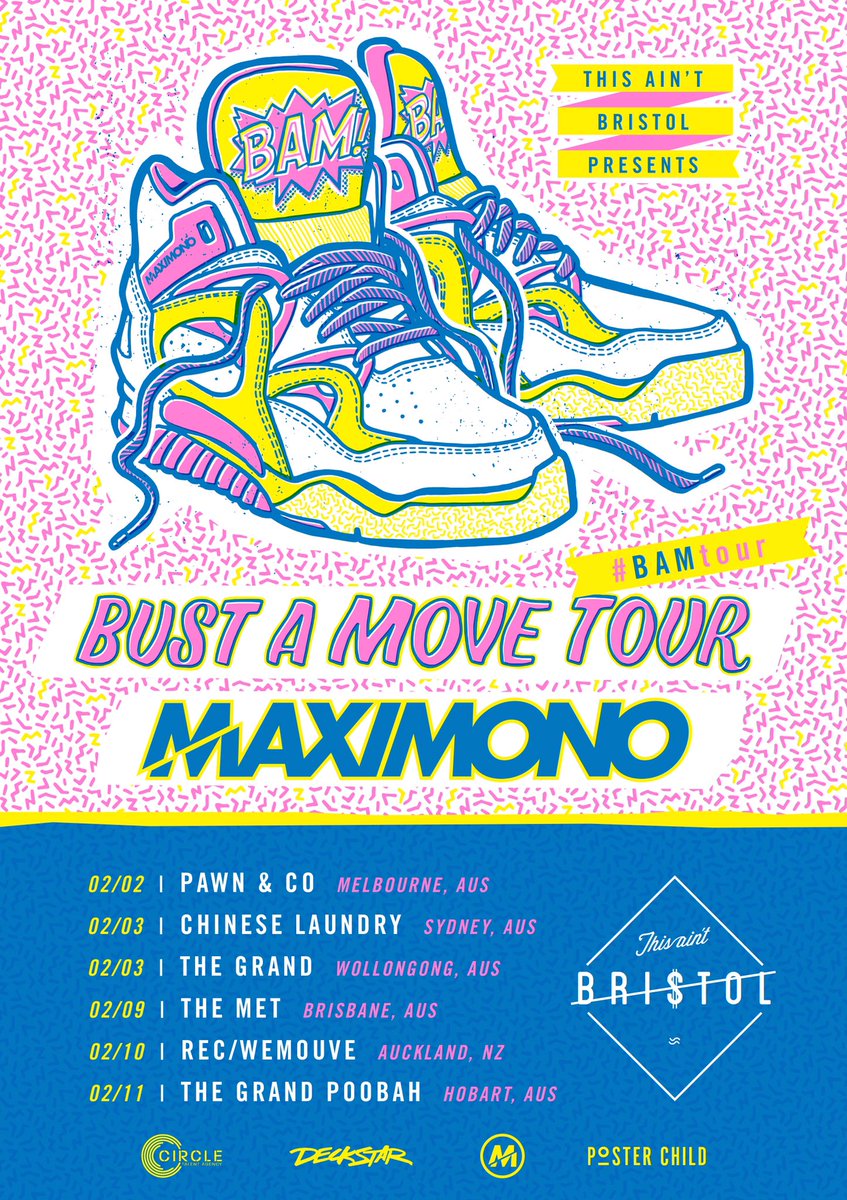 ThisAintBristol's tweet photo. Hey Australia! Can't wait to see you fellow dudes and dudettes Bust A Move with us when @maximono hit a club near you. All dates below starting next Friday. Enjoy your day and see you soon! #bamtour #goodvibesworldwide π¨ππ¦πΊ https://t.co/fe5pWriLvz