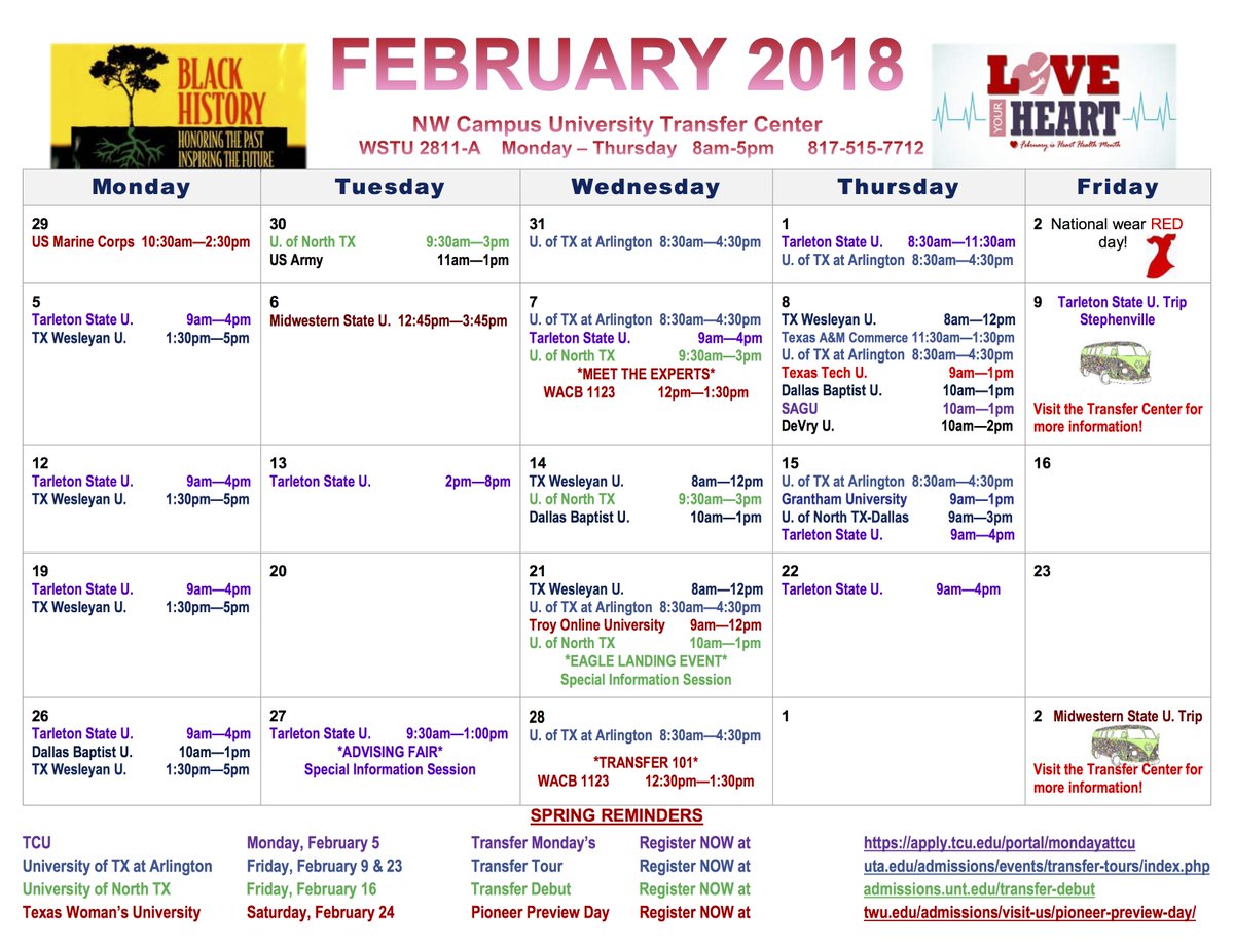 #TCCNorthWest Transfer Calendar - February 2018 #SharksWithDegrees #MCCHS18