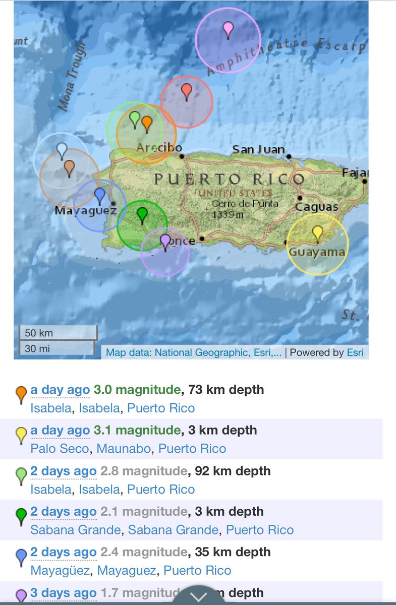 TemblorPR's tweet photo. Swarm of #TemblorPR #EarthQuakes South of Guayanilla and Peñuelas. Alert for a possible 4.1 to 5.5 M #EarthQuake on the next 12 days. #BeforeShock #ForeShock https://t.co/AWky7KZEFy