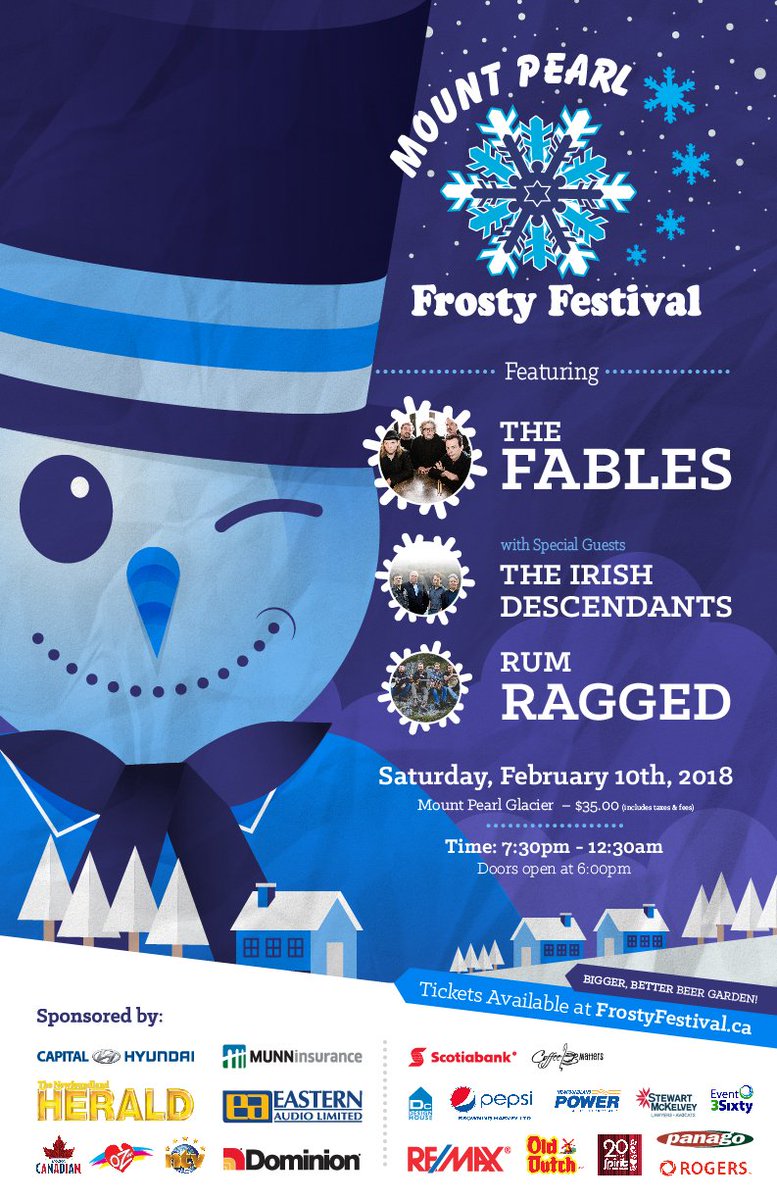 FrostyFestival's tweet photo. Only 50 tickets remaining for #TheFables, #TheIrishDescendants @CONDESCENDANT and @RumRagged @Manning77 on Saturday, February 10th. Visit https://t.co/gFbi6WgDOx NOW before it's too late! https://t.co/2swQTIj9Mr