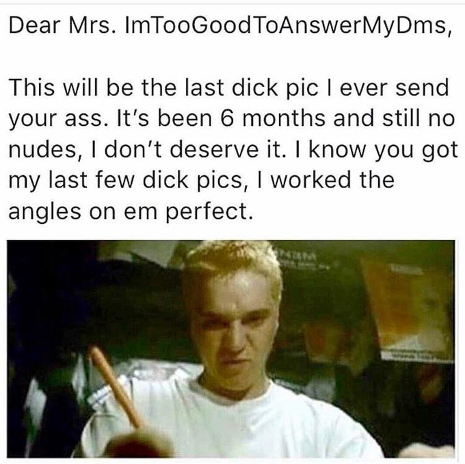 I mean chill, ok? Shesh. #dickpics https://t.co/6XKyVl6wAz<a href="/tag/dickpics"class="tags">#dickpics</a>