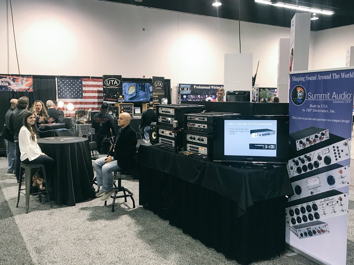 JMP_Electronics's tweet photo. Wrapping up the first day @NAMMShow #summitaudio #jmpelectronics #charteroak #undertoneaudio #buchlausa #shadowhillsindustries #blackbox https://t.co/7rYkWc3CHd