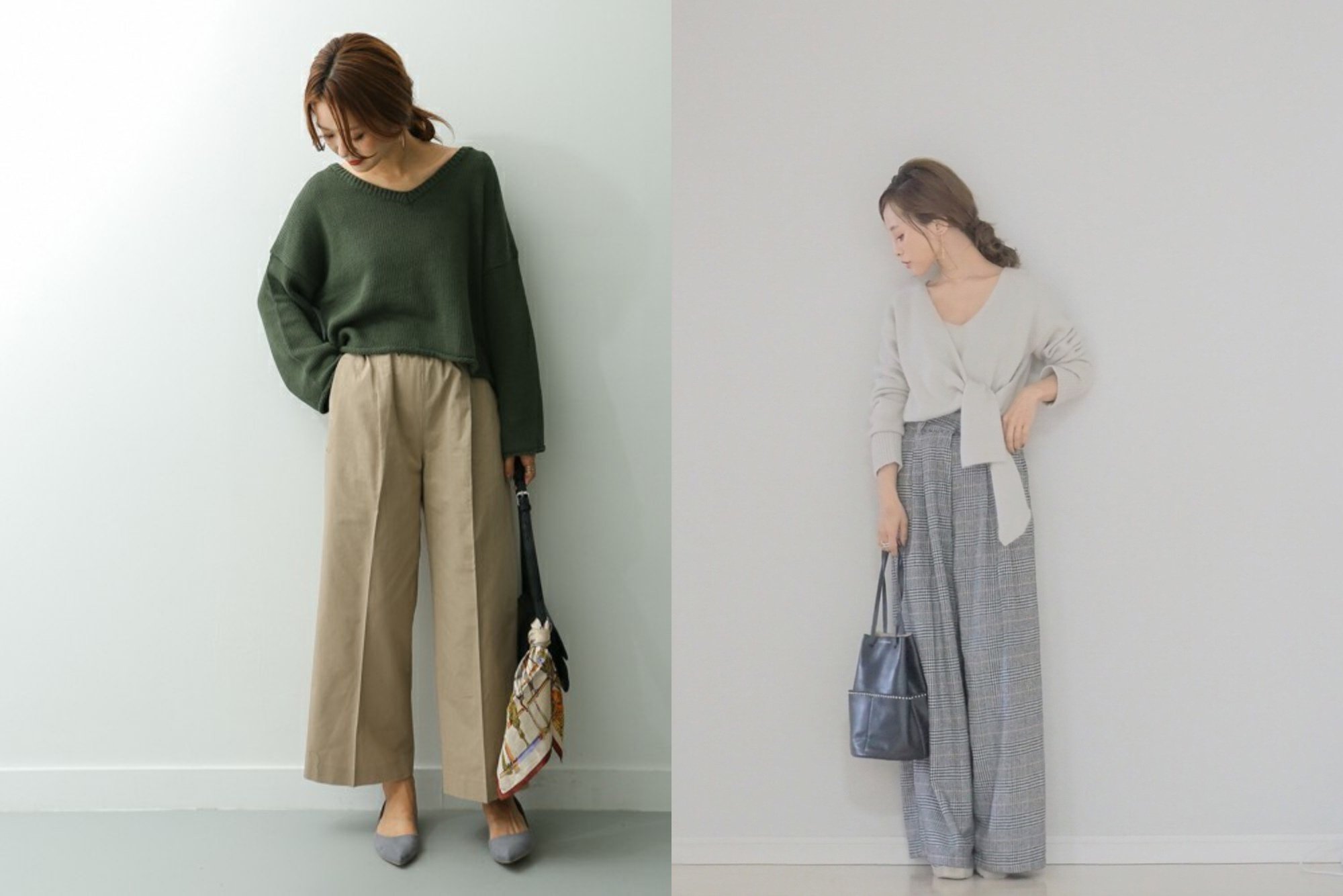 O Xrhsths Jiali Digital Sto Twitter 美人はみんな着てる Vネックニット コーデ 冬 ニット セーター コーディネート シンプルコーデ オフショルニット トレンドファッション 上品コーデ リブニットセーター ワイドパンツ 大人リッチ グリーン