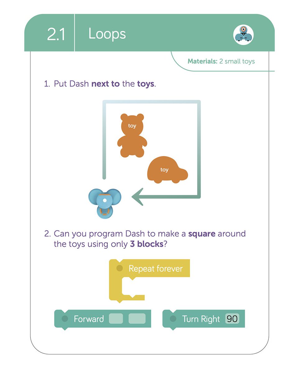WonderWorkshop's tweet photo. #ChallengeCard: LOOPS! Code it with DASH. Film, share, & tag @WonderWorkshop to enter to win a Challenge Card set. We’ll pick 3 winners! https://t.co/cNUtkSNolS