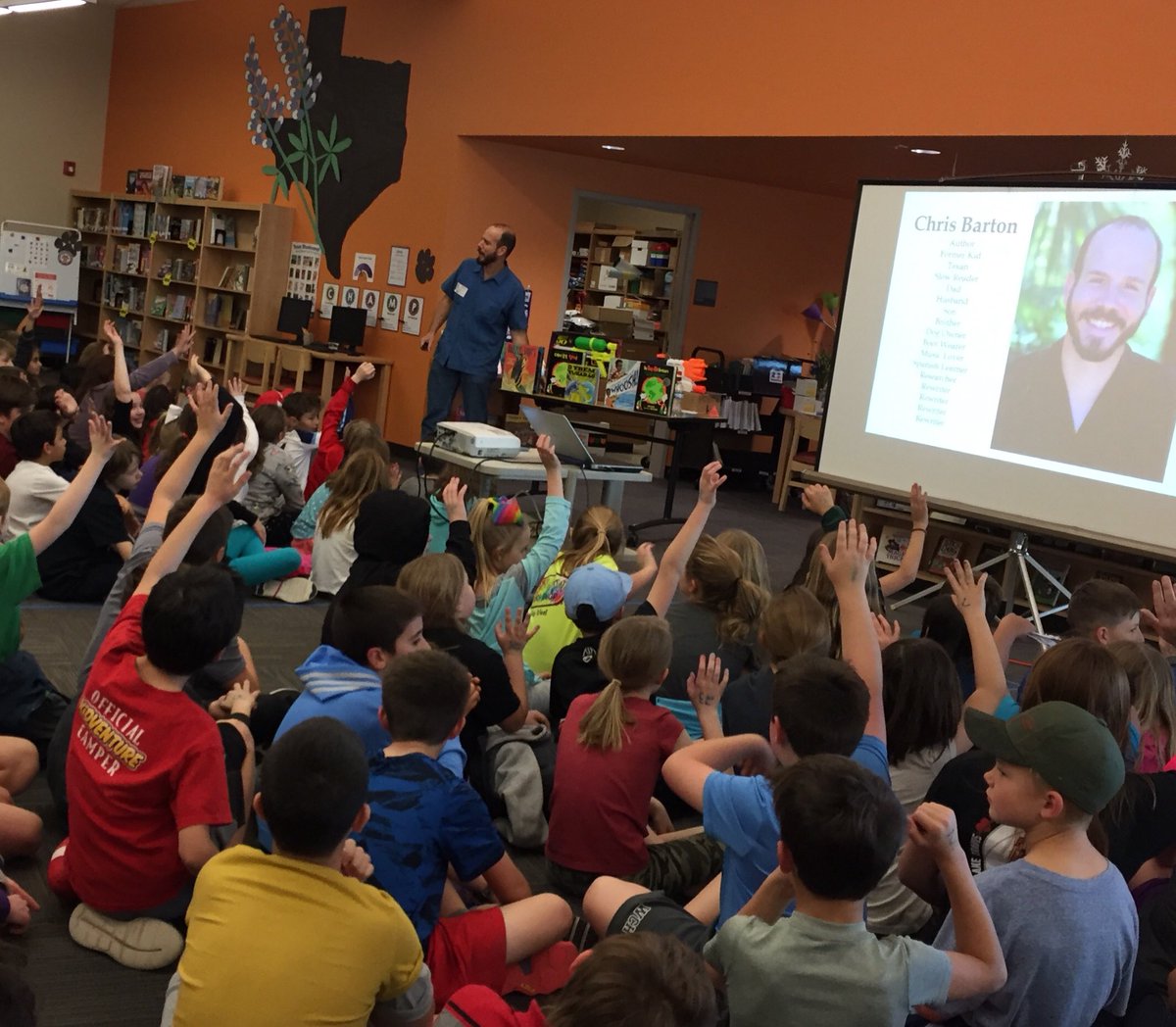 WCHE 4th &amp; 5th graders enjoyed their visit with award-winning, bestselling author Chris Barton. He inspired us to write about what we'd love to learn. @bartography  <a href="/principalwch/">WestCypressHills El</a>
