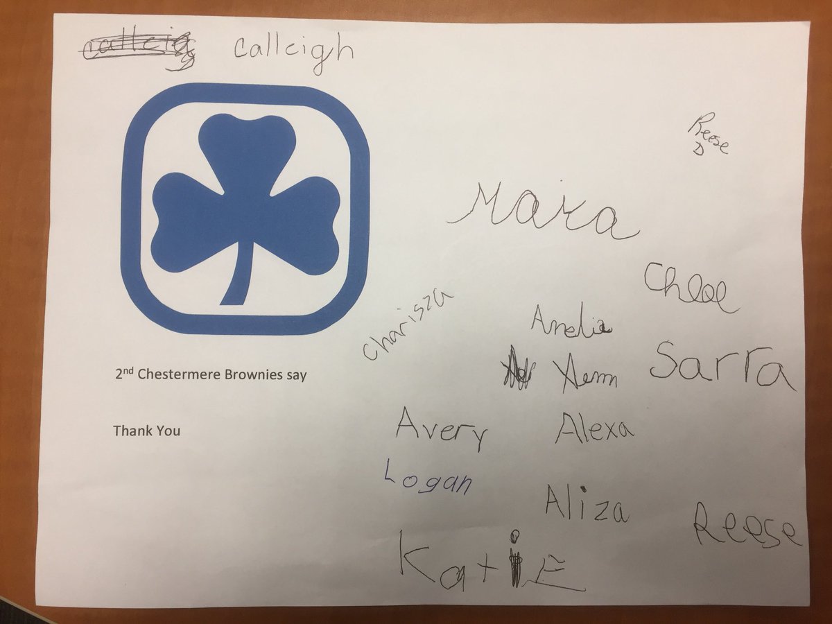 From the 2nd Chestermere Brownies! #myheart #thankyouletter #TD #community @dm_roche @ShawnnetteF_TD