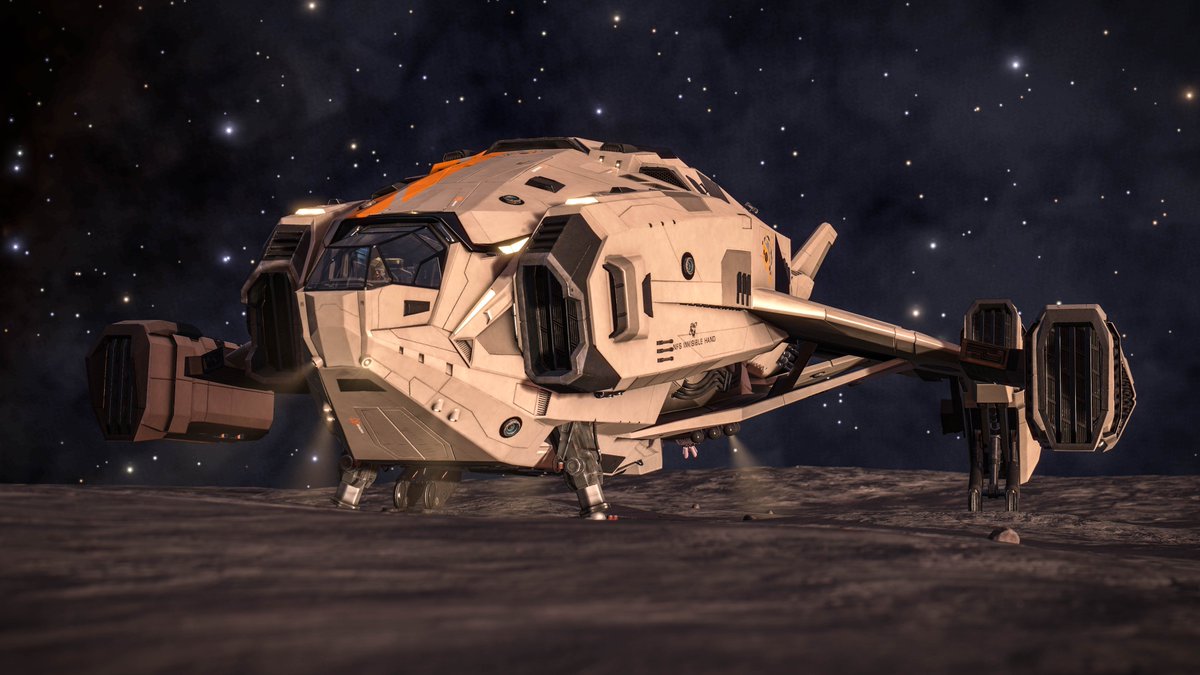 CMDREvanson's tweet photo. The Chieftain gets my stamp of approval - if that matters at all. It's like a Vulture, a Dropship, and a Clipper had passionate ship-to-ship docking and the Chieftain was the result. #EliteDangerous https://t.co/BcyUjPOt4C