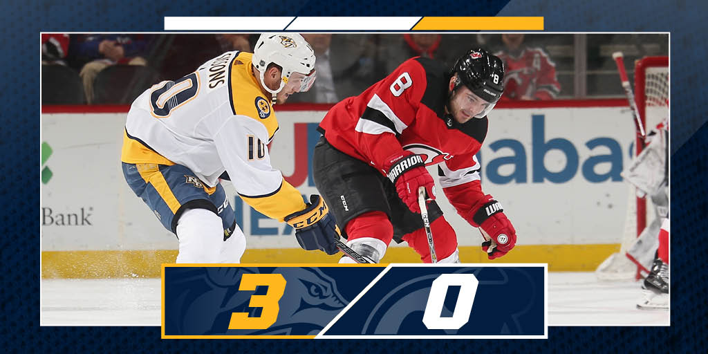 PredsNHL's tweet image. W. #Preds win 3-0 in New Jersey! Peks with the shutout ✊ #NSHvsNJD