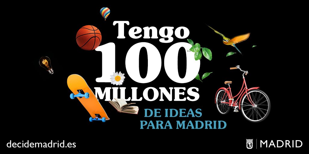 💡¿Tienes ideas para mejorar tu calle, tu barrio o toda la ciudad?
Por tercer año consecutivo, la ciudadanía madrileña decide qué proyectos llevará a cabo el Ayuntamiento por valor de 100 millones de euros.
📲Presenta tu proyecto en decide.madrid.es/presupuestos