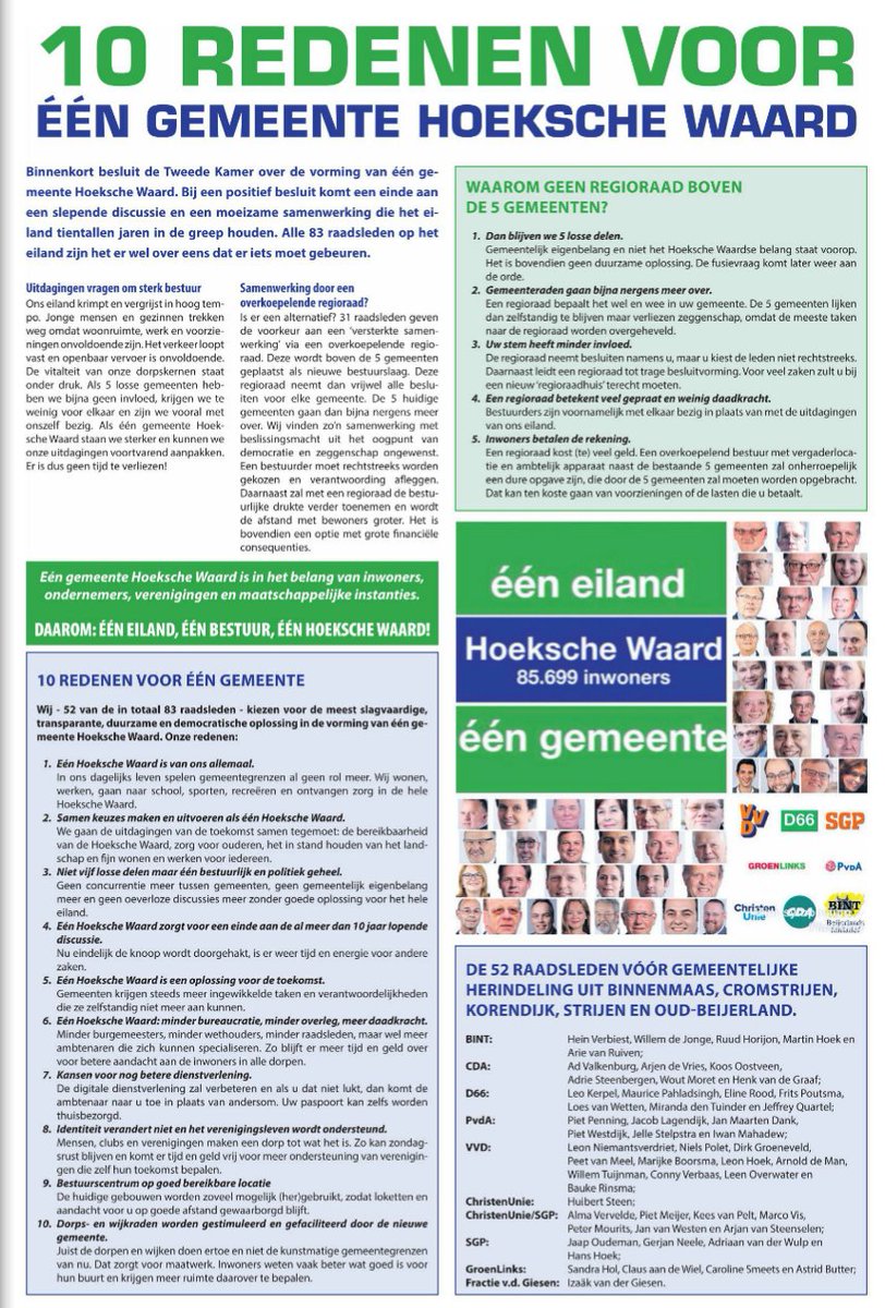 Vandaag houdt de vaste commissie BIZA <a href="/2eKamertweets/">Tweede Kamer</a> de Hoeksche Waard in @Strijen een hoorzitting over wetsvoorstel #herindeling. Hier nog een keer de argumenten waarom fusie noodzakelijk is voor #1HW.
