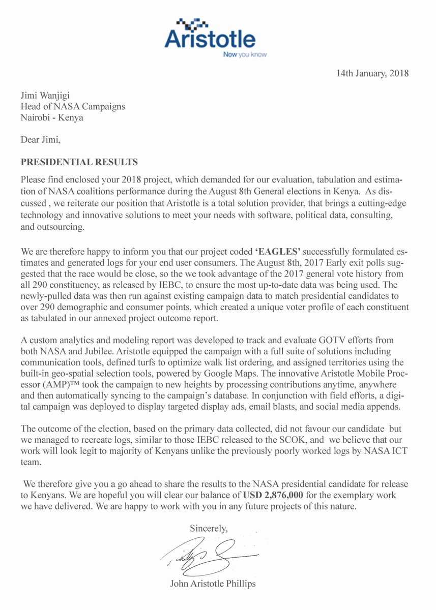 anonymuske2017's tweet photo. 5. Jimi Wanjigi gave @AristotleNews a contract to recreate @IEBCKenya logs from their servers. #RailaFakeResults #RailaSwearingIn #railademandstouhuru https://t.co/HuFSRG4LuK